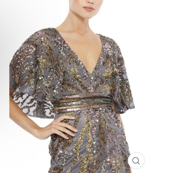 NWT Mac Duggal Charcoal Embellished Flutter Sequin Gown Dress Sz 8 $695 #5439 - Picture 4 of 12